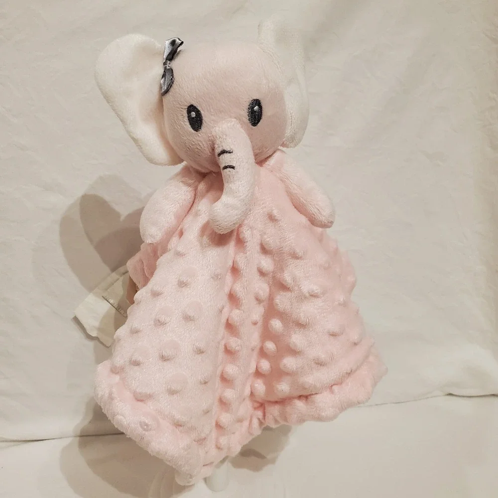 SL Home Pink Minky Dot Elephant Baby Plush Lovey Security Blanket Gray Bow‎